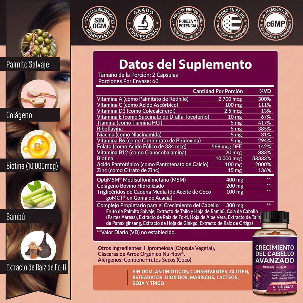 Vitaminas Crecimiento Colágeno Cabello